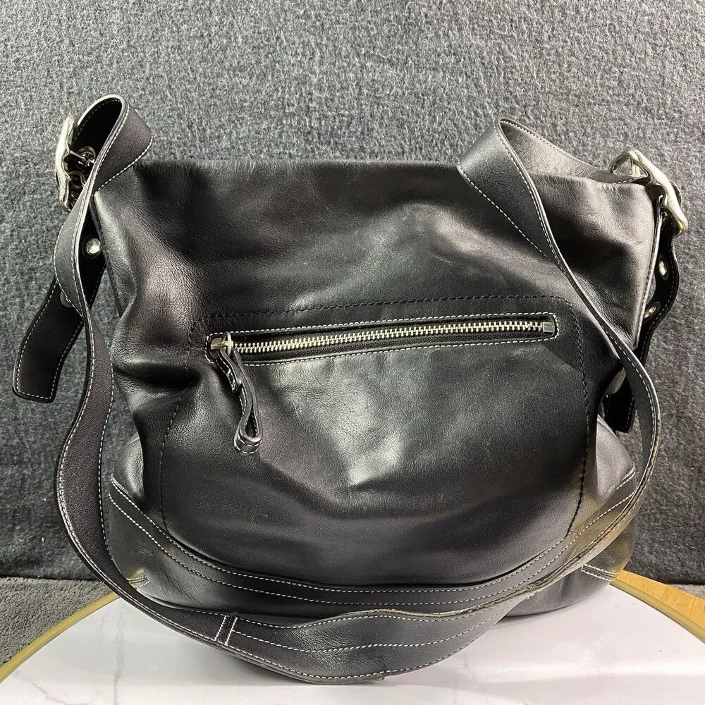 COACH Soho Black Leather Slim Duffle Bag 1414 Vintage Y2K Crossbody Messenger